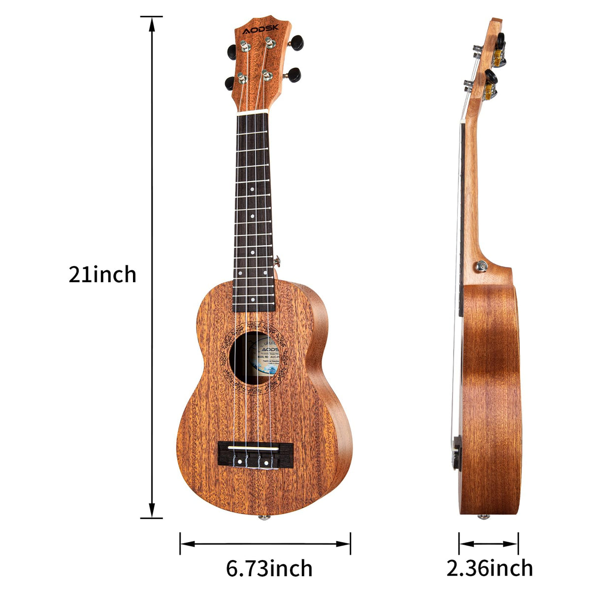 AODSK Soprano Ukulele for Beginner 21 Inch Ukelele with Gig Bag Strap Nylon String 4 Picks Holiday Gift