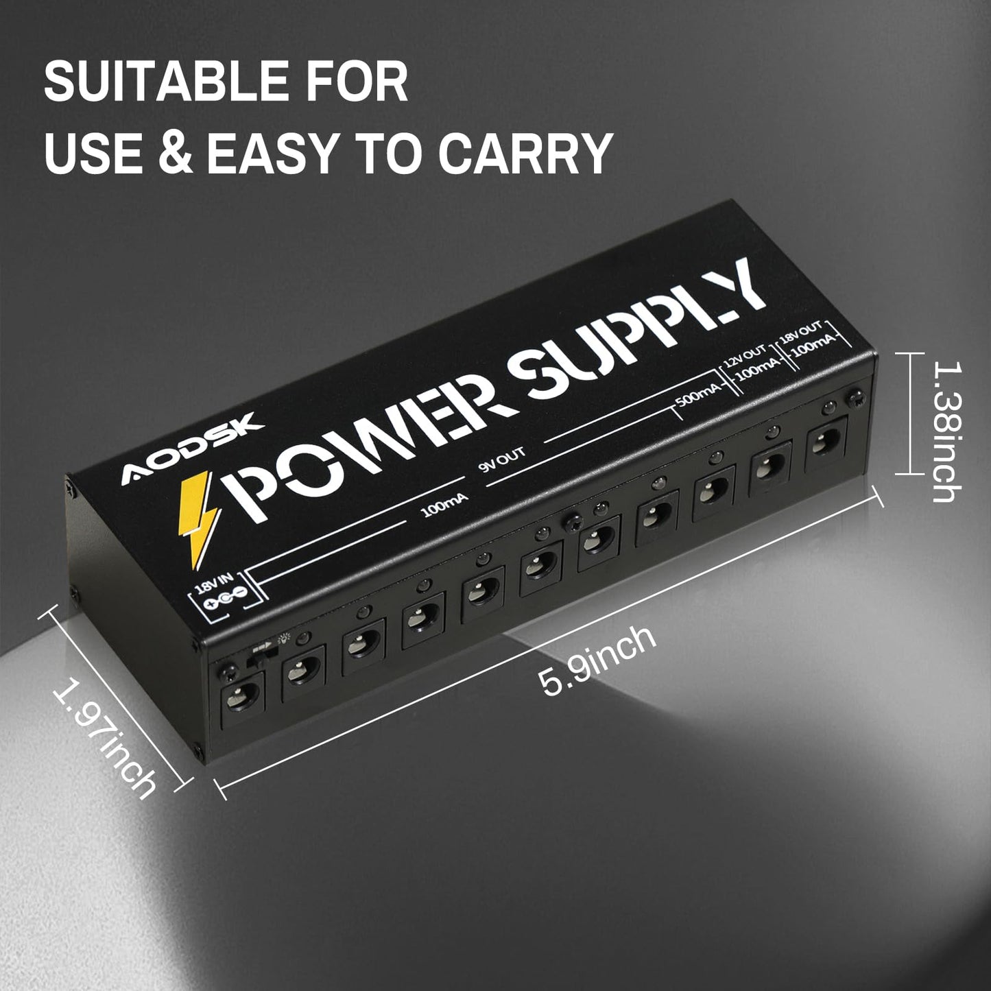 AODSK ギターエフェクトペダルパワーサプライ、9V/12V/18V DC出力、独立DC出力10系統（AH-05）