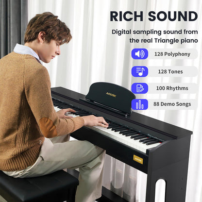 AODSK 88-Key Weighted keyboard piano,Hammer Action Digital Piano with Speakers,Furniture Stand and Triple Pedals,piano keyboard 88 keys Beginner's Course- Support Headphones,Piano Lessons,B-83S