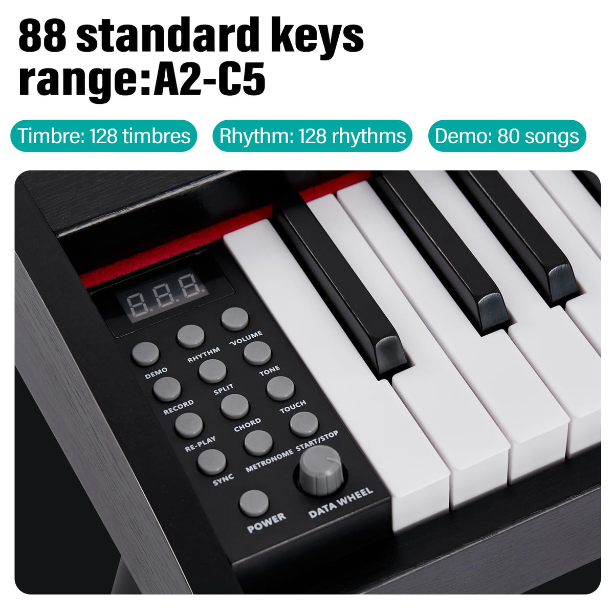 AODSK AD-X1N 88 Keys Digital Piano, Keyboard Piano, Full-size Semi Weighted Key, 128 Tones & Rhythms, MIDI/USB Connectivity, Headphone Jack