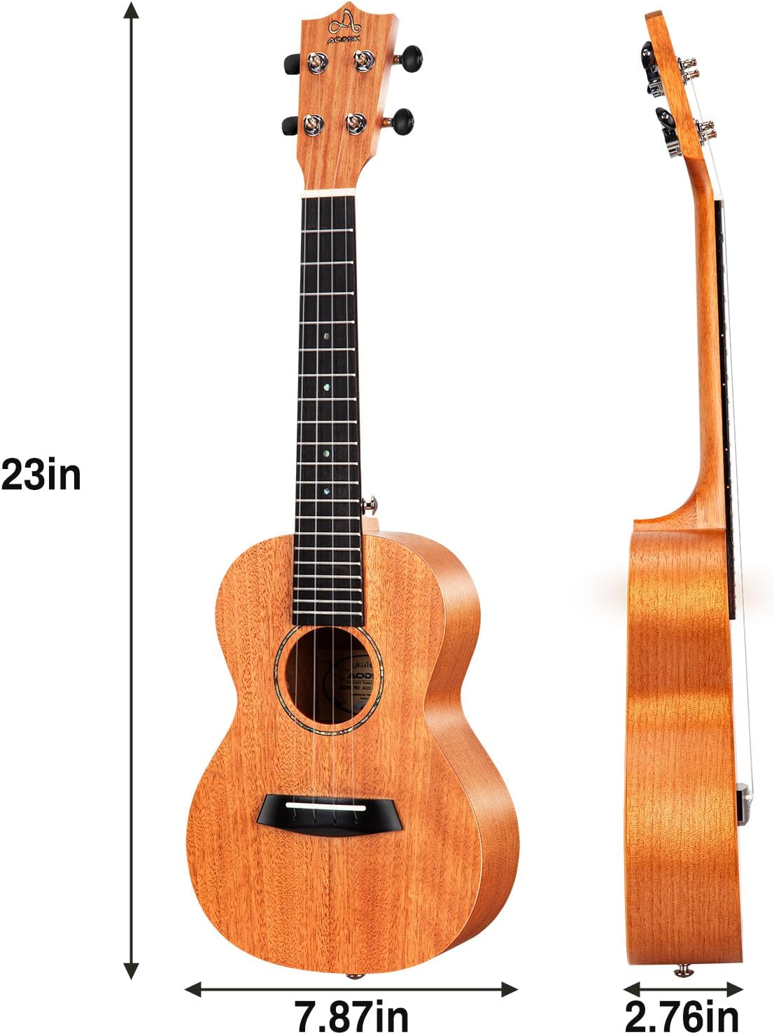 AODSK Concert Ukulele Beginner Solid Mahogany 23 Inch Ukelele Kit with Gig Bag Strap Nylon String Tuner 3 picks Cloth Online Lesson