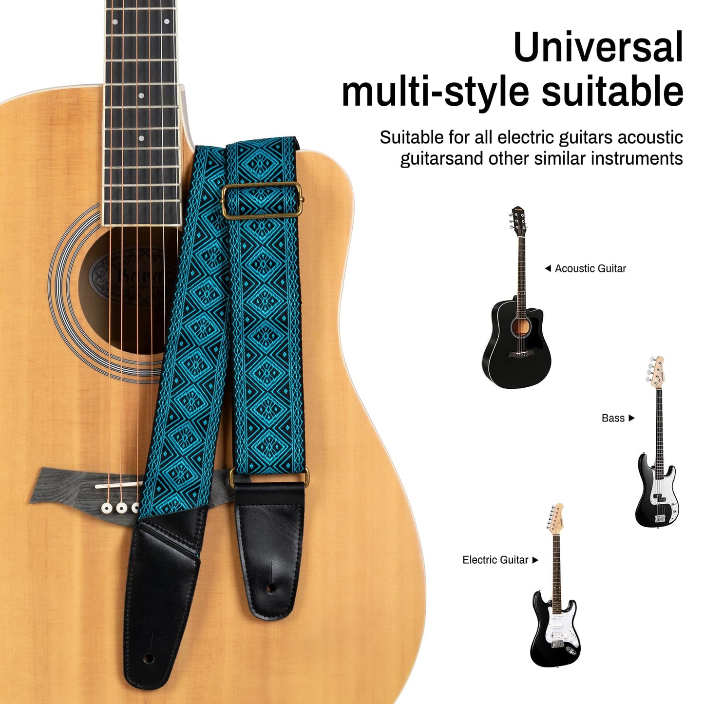 AODSK Guitar Strap Vintage Woven Adjustable,includes 2 Strap Locks, For Bass, Electric & Acoustic Guitars (Blue Rhombus)