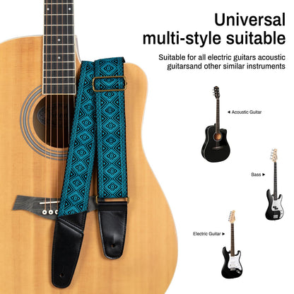 AODSK Guitar Strap Vintage Woven Adjustable,includes 2 Strap Locks, For Bass, Electric & Acoustic Guitars (Blue Rhombus)