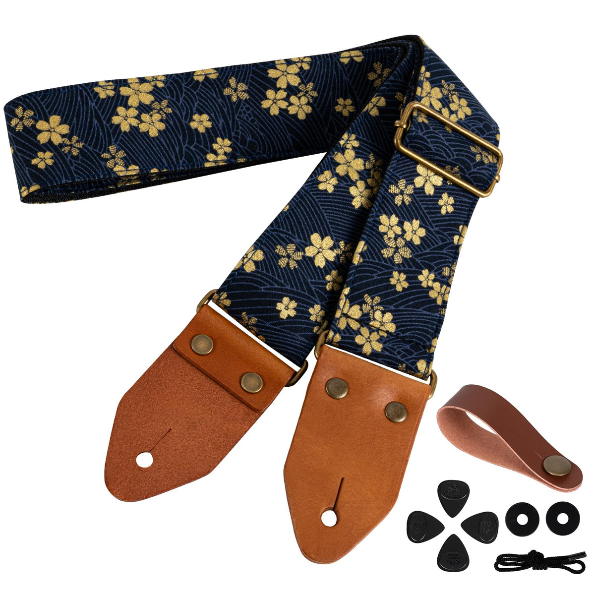 AODSK Guitar Strap Vintage Woven Adjustable,includes 2 Strap Locks, For Bass, Electric & Acoustic Guitars (Sakura Wave)