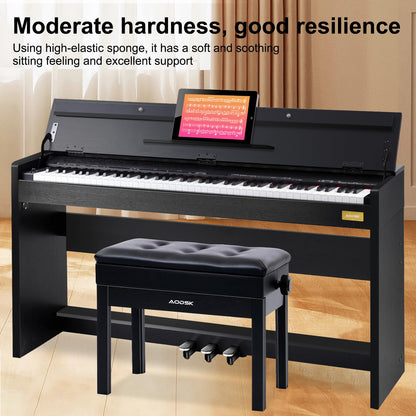 AODSK Adjustable Wooden Piano Bench with Padded Cushion and Storage with Sheet Music Storage Black 22.05''x13.39''x18.31''(Height Adjustable Range:18.31''-22.05'')