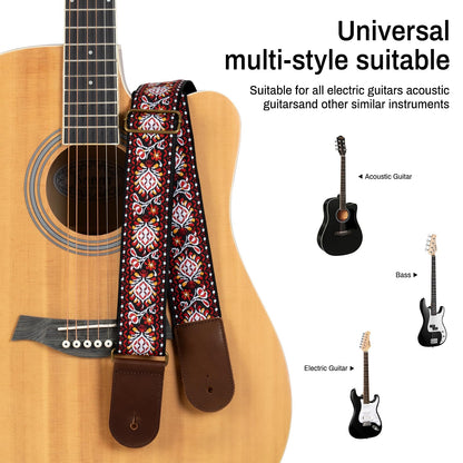 AODSK Guitar Strap Vintage Woven Adjustable,includes 2 Strap Locks, For Bass, Electric & Acoustic Guitars (Crimson Weave)