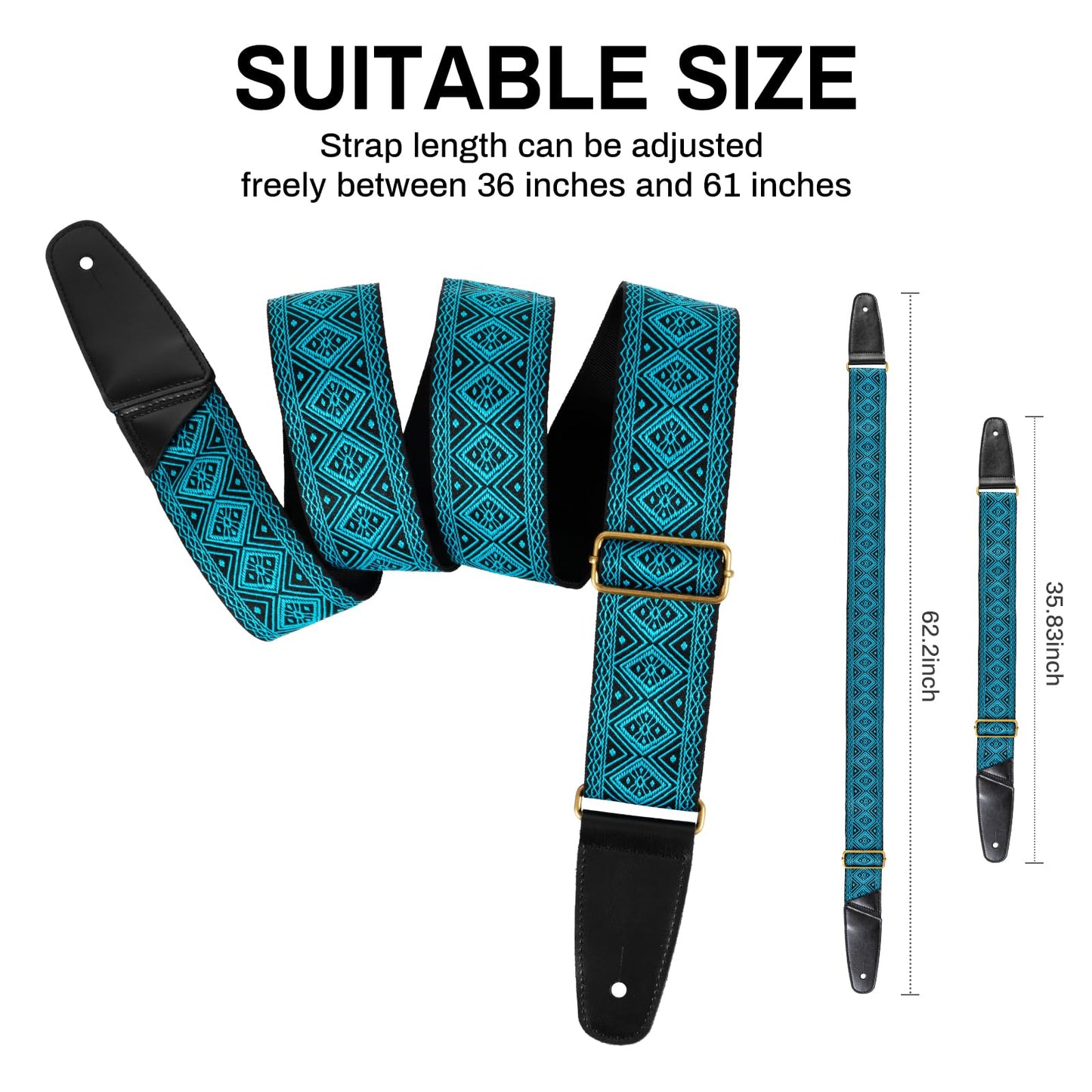 AODSK Guitar Strap Vintage Woven Adjustable,includes 2 Strap Locks, For Bass, Electric & Acoustic Guitars (Blue Rhombus)