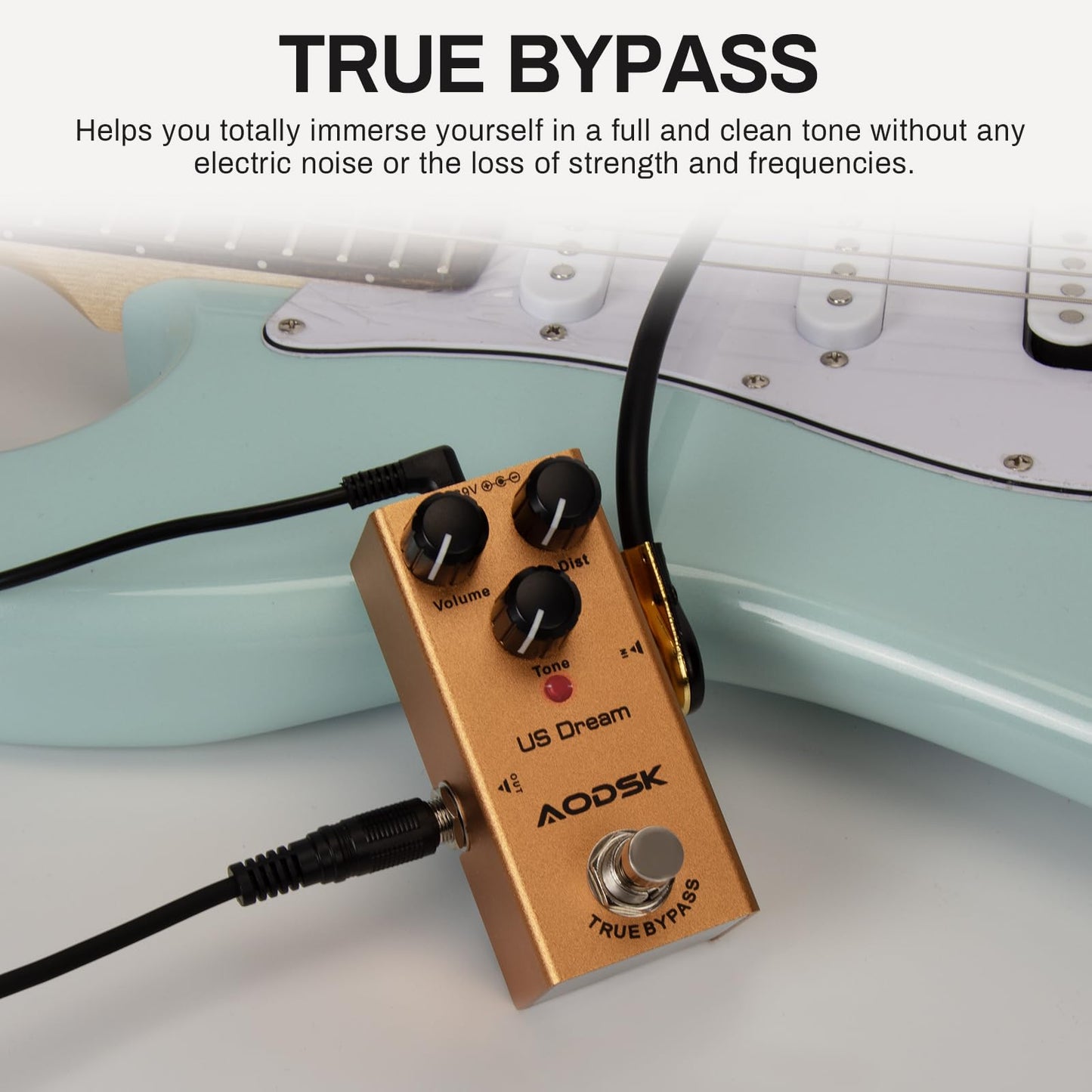 AODSK エレキギターエフェクトペダル、ストロングディストーション、トーン、ディスト、ボリューム、トゥルーバイパス、9V DC（US Dream）