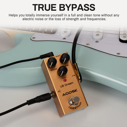 AODSK エレキギターエフェクトペダル、ストロングディストーション、トーン、ディスト、ボリューム、トゥルーバイパス、9V DC（US Dream）