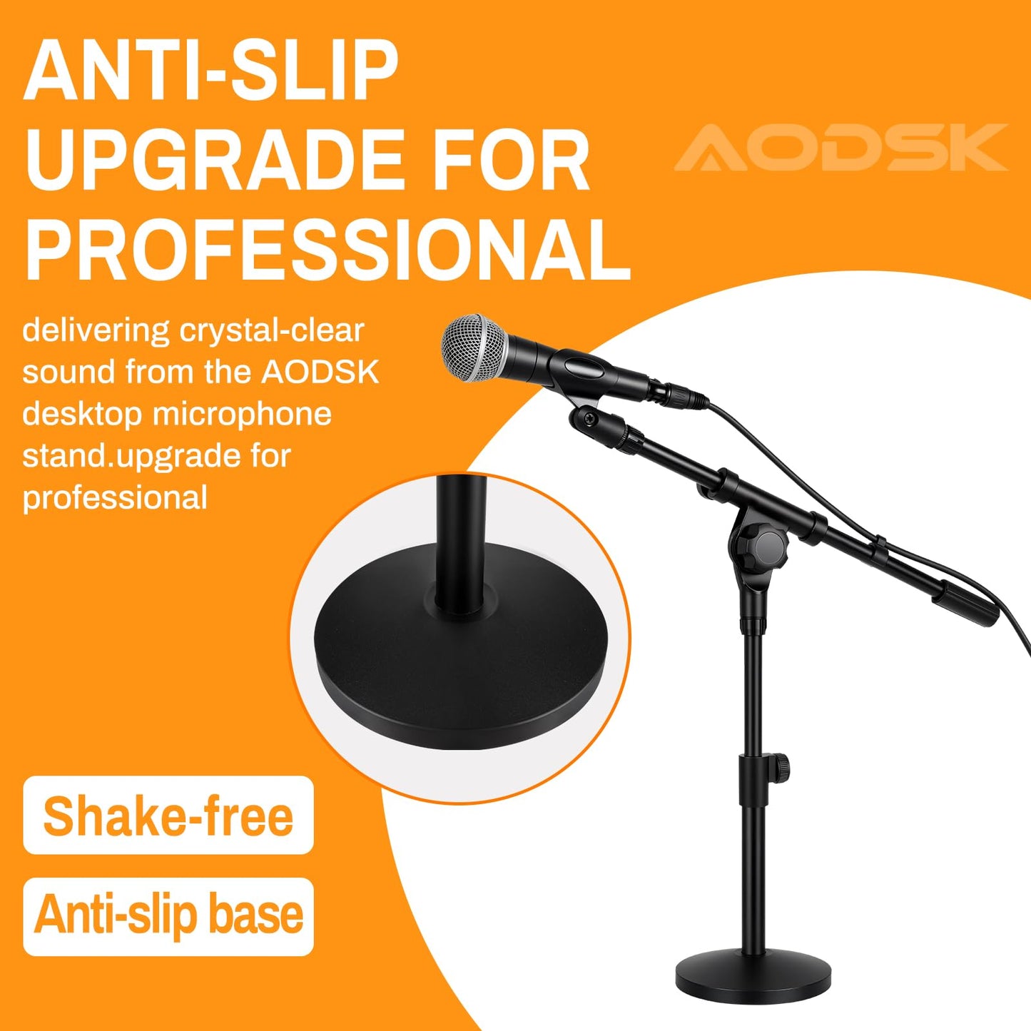 AODSK Desktop Microphone Stand, Height-Adjustable, Compatible with Multiple Microphone Sizes, Non-Slip Stable Base(AS-DMS1)