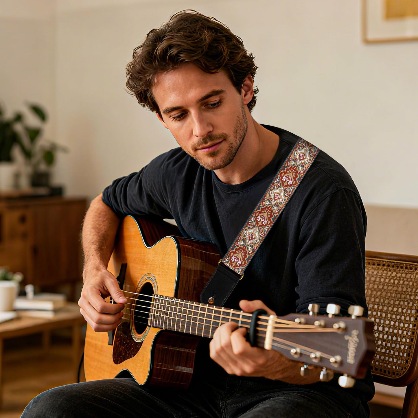 AODSK Guitar Strap Vintage Woven Adjustable,includes 2 Strap Locks, For Bass, Electric & Acoustic Guitars (Baroque Botanical)