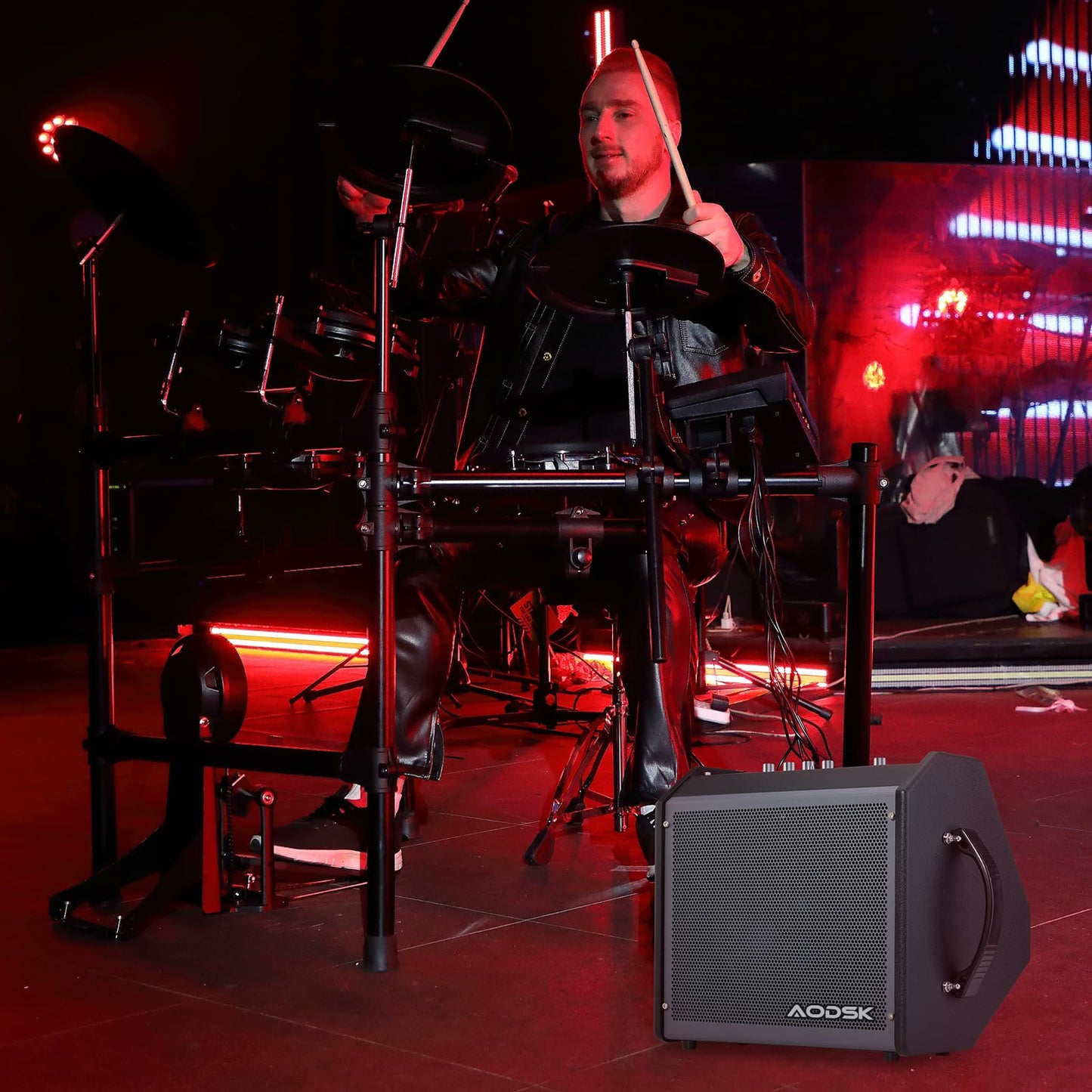 AODSK 35W Drum Amplifier with Dual Speakers – 8" Woofer + 2" Tweeter | Electronic Drum Amp for E-Kits, Keyboard & Bass | AUX Input, Recording Output, Treble/Mid Control