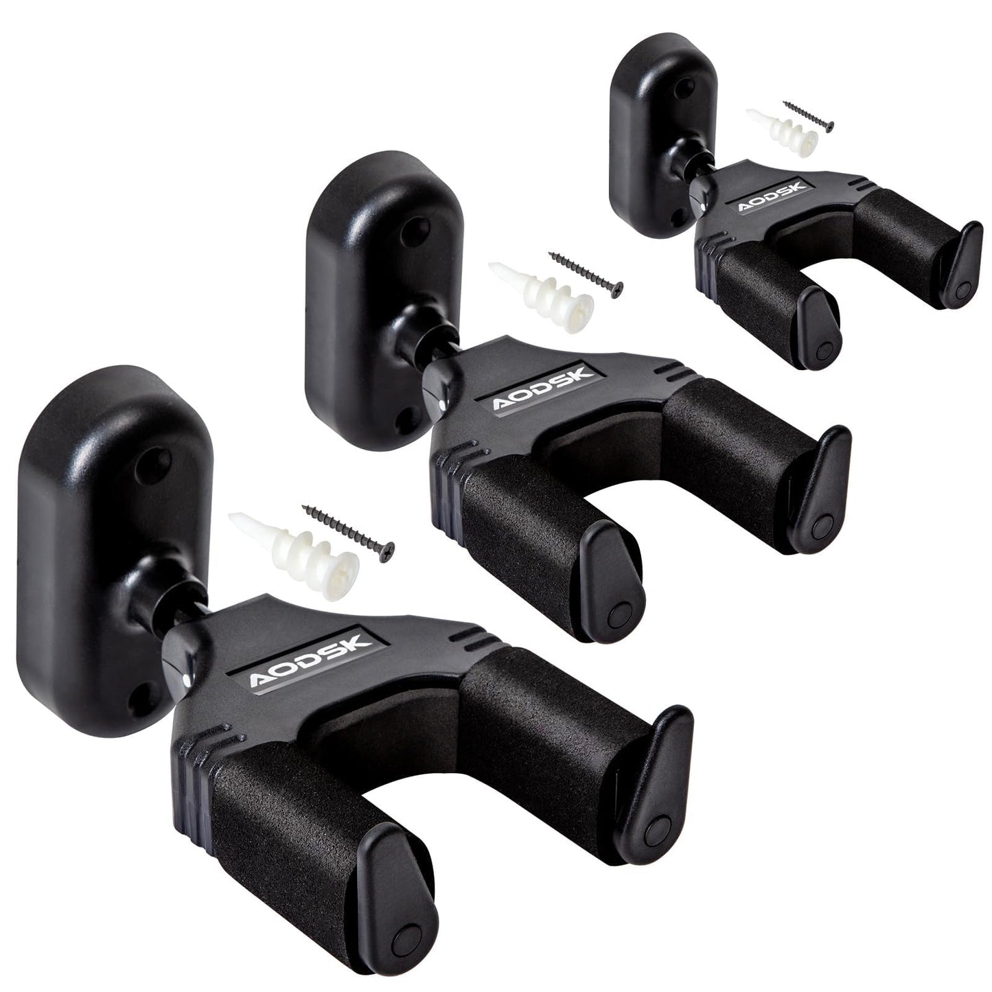 AODSK Guitar Wall Mount 3 Pack, Auto Lock Guitar Wall Hangers ,for Acoustic and Electric Guitar, Ukulele, Bass, Banjo and Mandolin,Guitar Accessories,Black