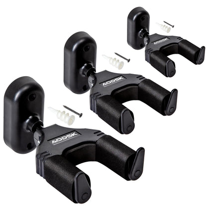 AODSK Guitar Wall Mount 3 Pack, Auto Lock Guitar Wall Hangers ,for Acoustic and Electric Guitar, Ukulele, Bass, Banjo and Mandolin,Guitar Accessories,Black