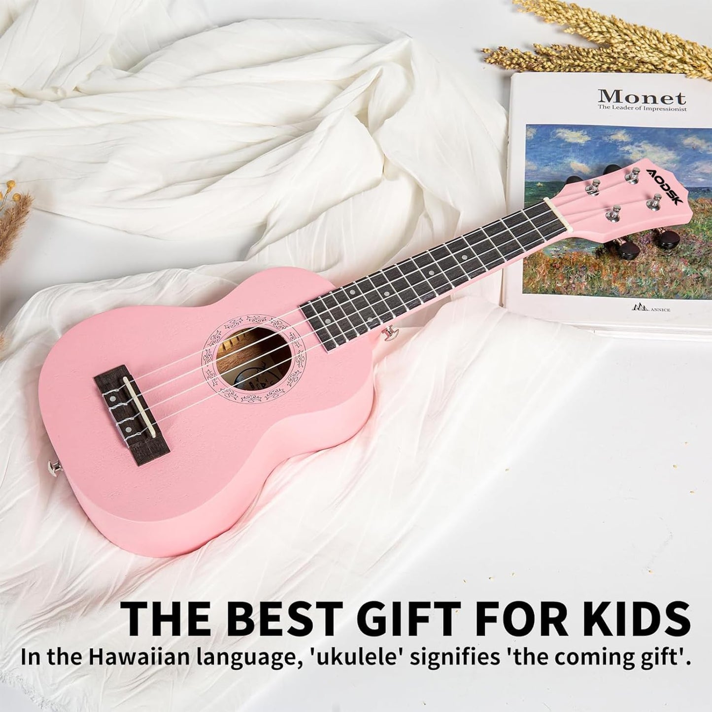 AODSK Concert Pink Ukulele for Beginner 23 Inch Uke with Gig Bag Strap Nylon String 4 Picks Holiday Gift