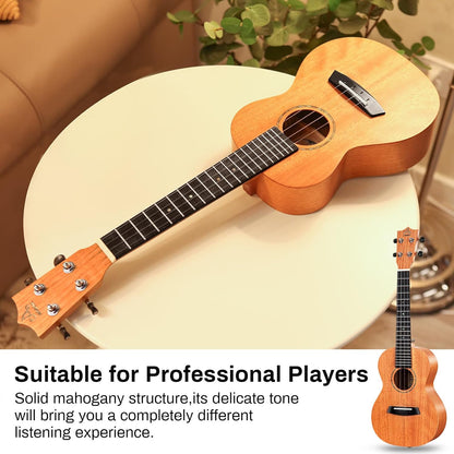 AODSK Concert Ukulele Beginner Solid Mahogany 23 Inch Ukelele Kit with Gig Bag Strap Nylon String Tuner 3 picks Cloth Online Lesson