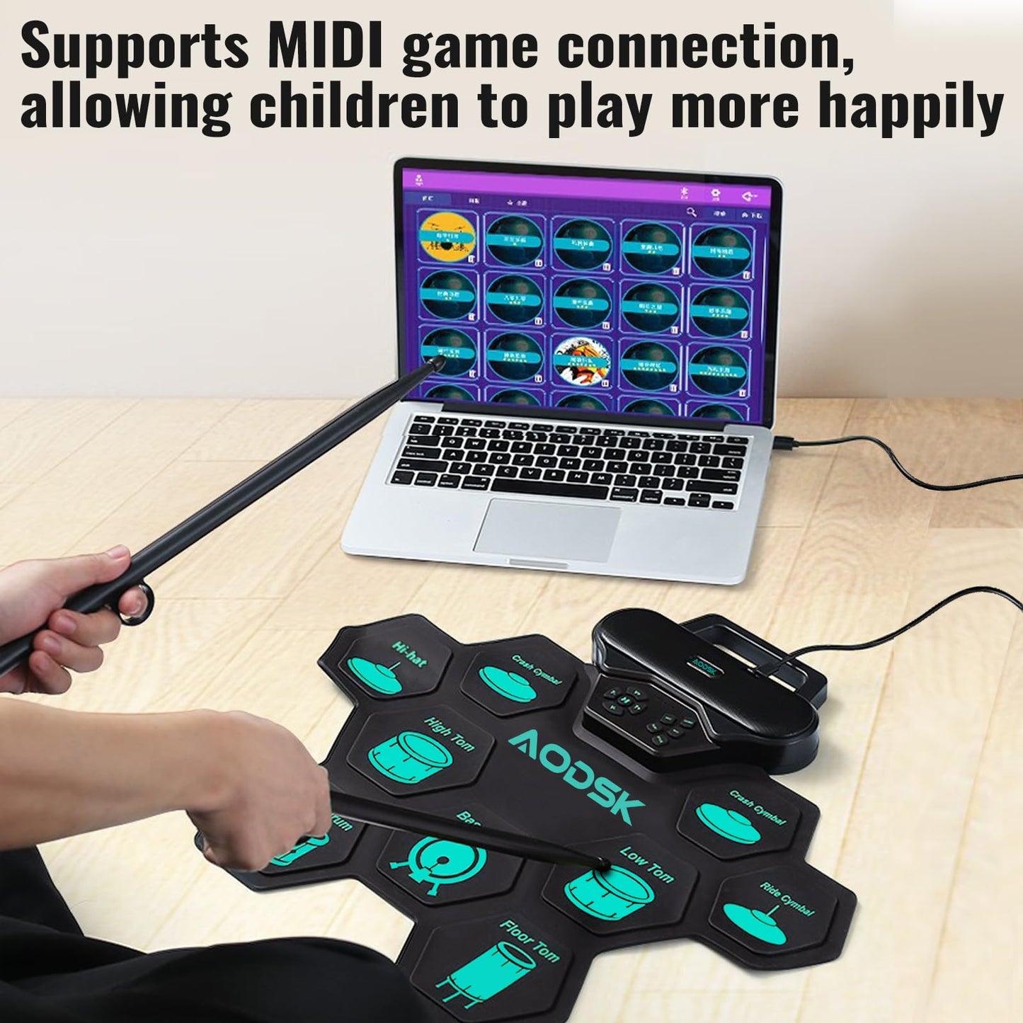 AODSK Electronic Drum Set,9 Practice Pad with Headphone Jack,Roll-up Machine Built-in Speaker Drum Pedals Drum Sticks,Great Holiday Christmas Birthday Gift