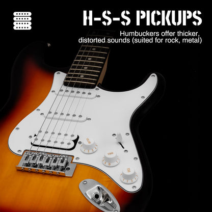 AODSK 39" Electric Guitar Starter Kit – Sunburst HSS | Vintage-Inspired Tone, Full Beginner Set with Bluetooth Amp
