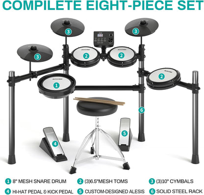 AODSK Electric Drum Set with Quiet Mesh Pads,Electronic Drum for Beginner,USB MIDI,Throne,Headphones,Sticks, Included 15 Kits and 195 Sounds (AED-403-Teenagers Beginners)