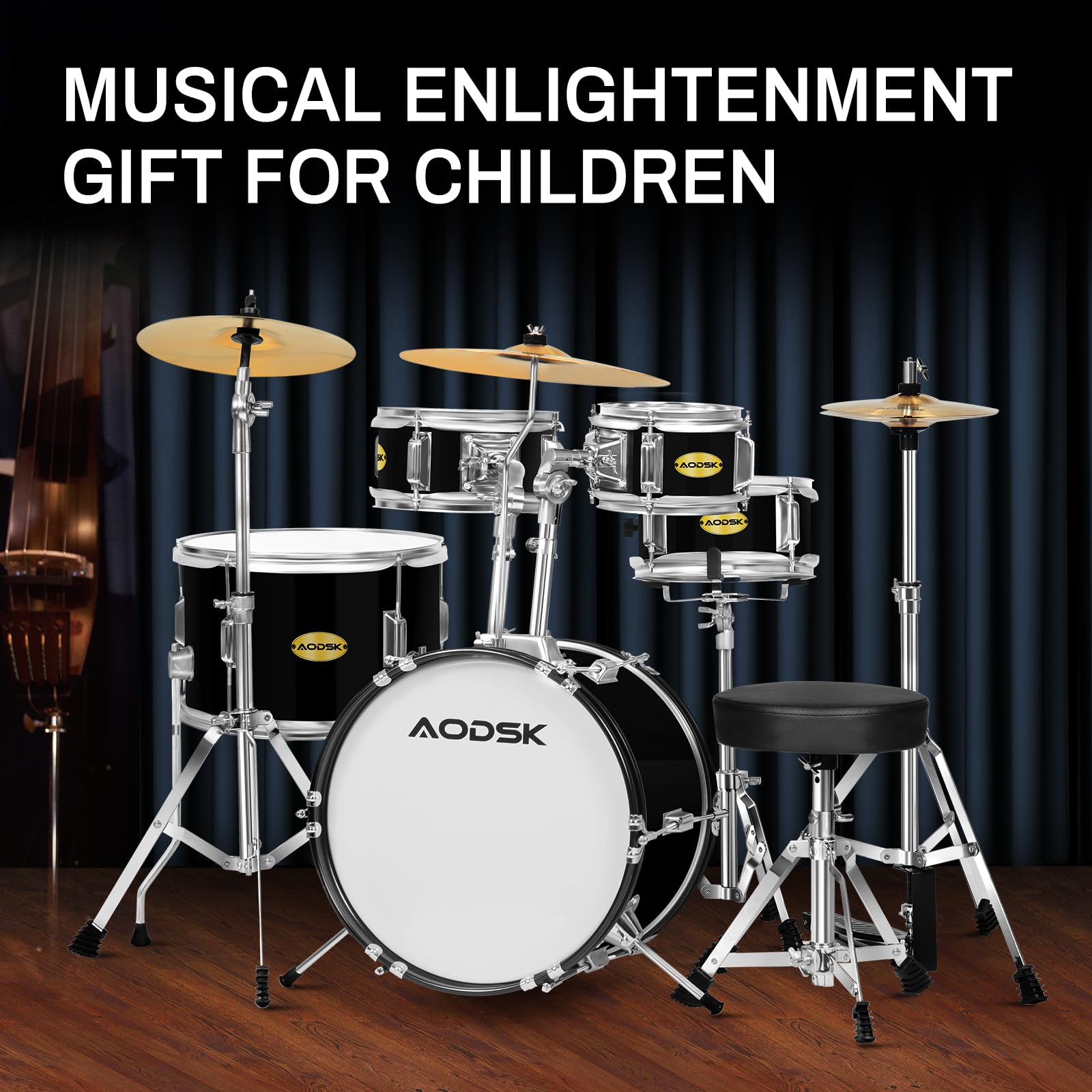 AODSK 5-Piece Beginner Drum Set – Full Size Kit with Throne