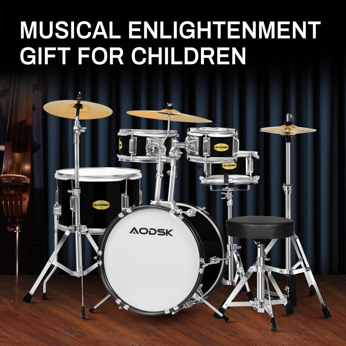 AODSK 5-Piece Beginner Drum Set – 14" Full Size Kit with Throne, Cymbal, Hi-Hat & Pedal