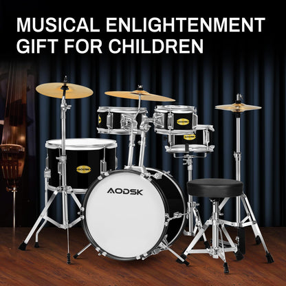 AODSK 5-Piece Beginner Drum Set – 14" Full Size Kit with Throne, Cymbal, Hi-Hat & Pedal