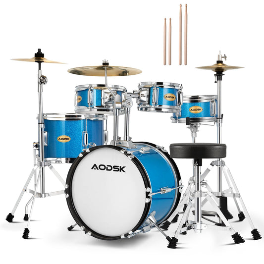 AODSK Drum Sets 5-Piece for Beginners, 14 inch Full Size Complete Drum Kit with Adjustable Throne, Cymbal, Hi-Hat, Pedal & Drumstick
