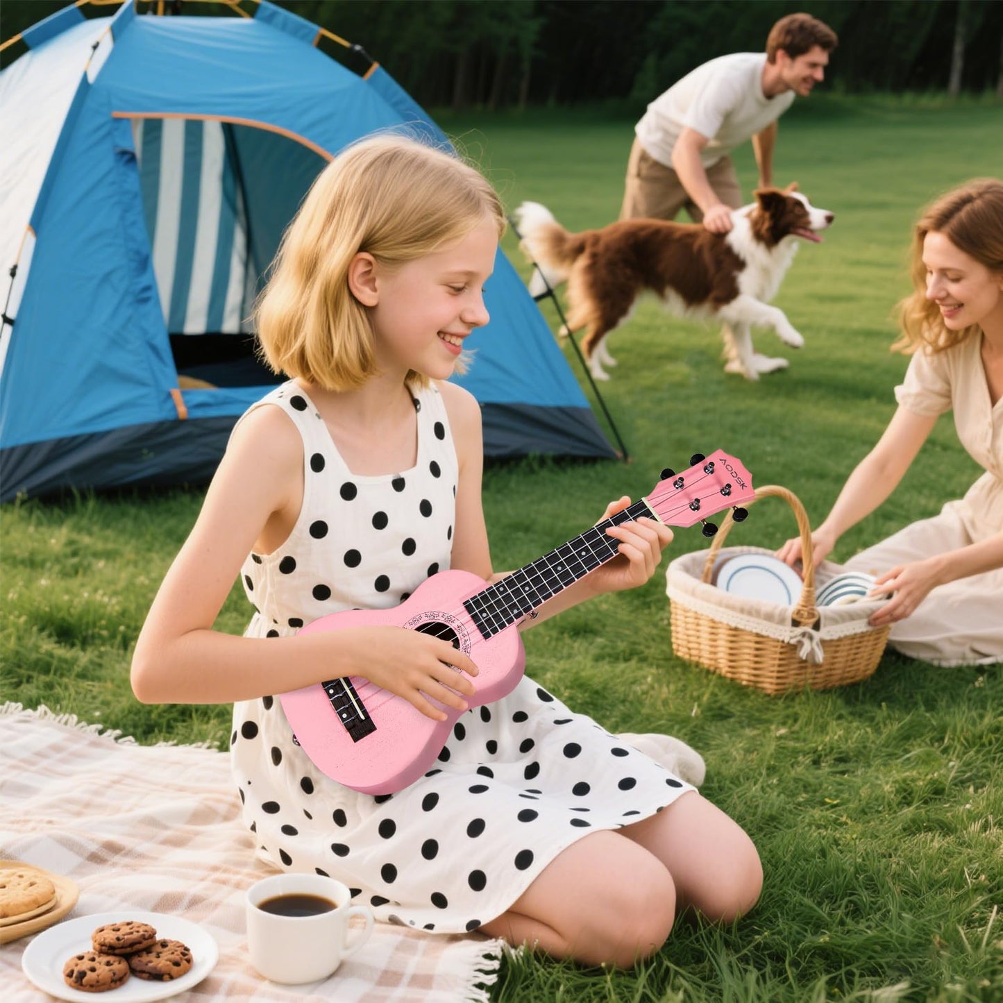 AODSK Soprano Pink Ukulele for Beginner 21 Inch Ukelele with Gig Bag Strap Nylon String 4 Picks Holiday Gift