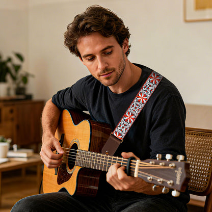 AODSK Guitar Strap Vintage Woven Adjustable,includes 2 Strap Locks, For Bass, Electric & Acoustic Guitars (Orange Vine)