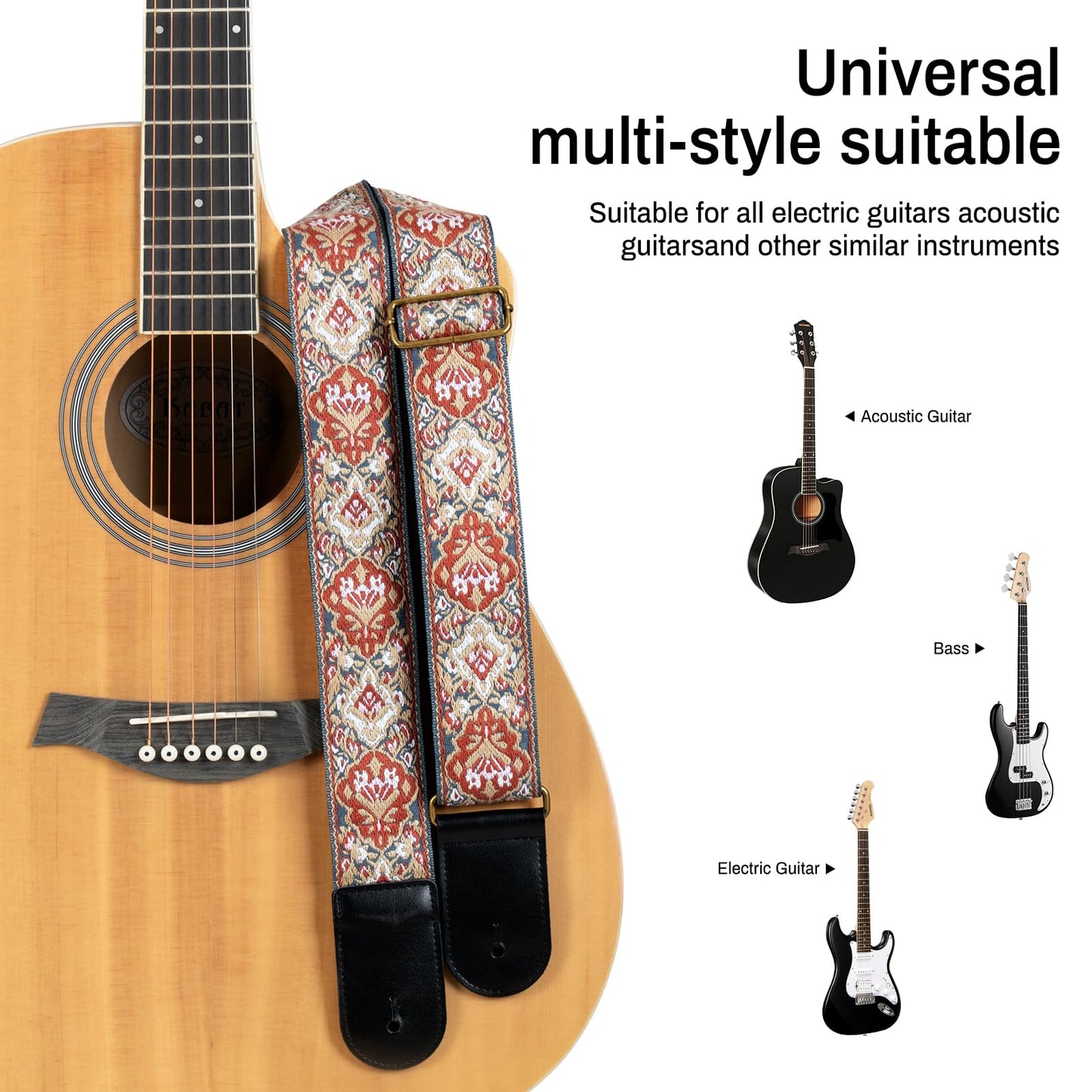AODSK Guitar Strap Vintage Woven Adjustable,includes 2 Strap Locks, For Bass, Electric & Acoustic Guitars (Baroque Botanical)