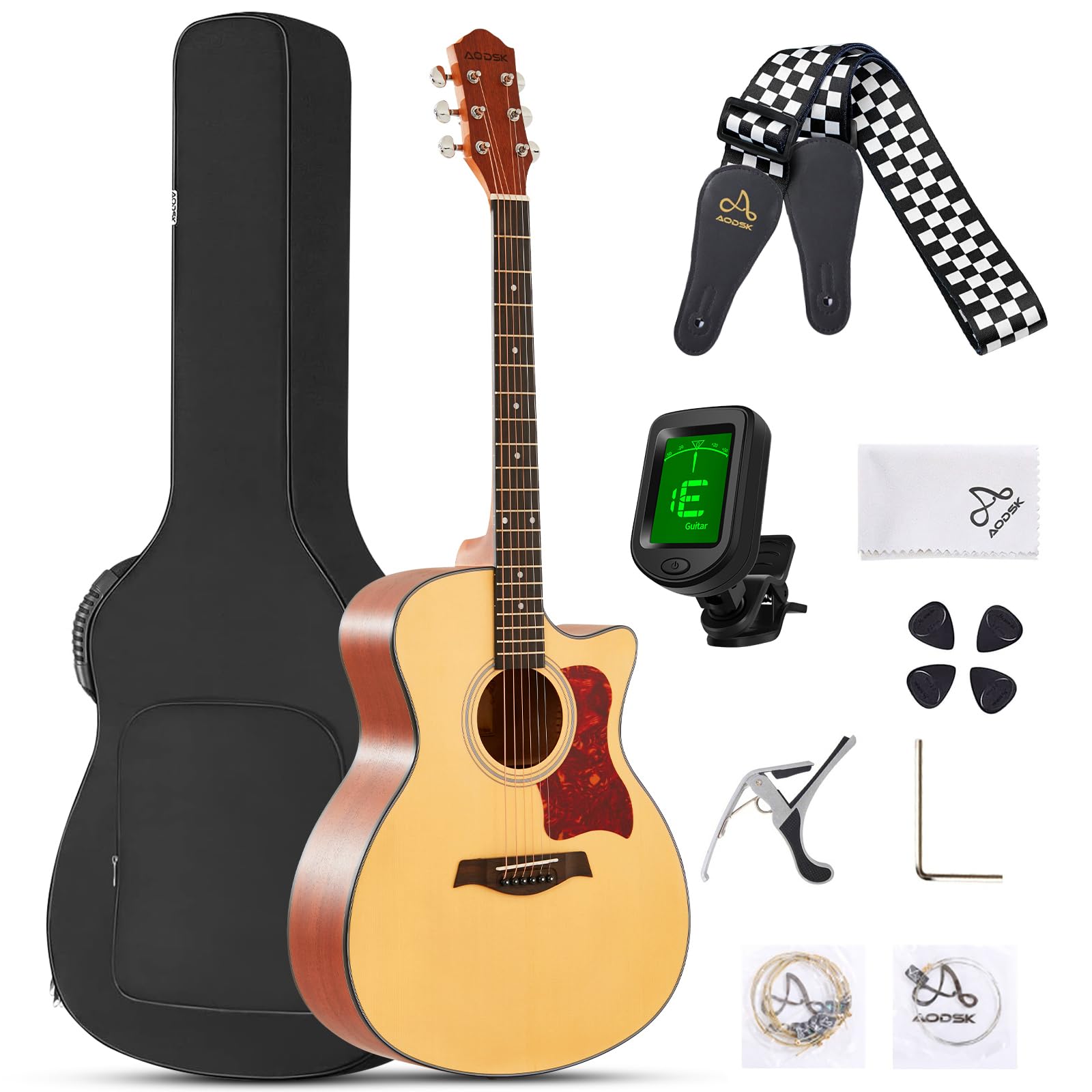 AODSK Acoustic Guitar Beginner 41 Inch Full Size Cutaway Spruce Top Gu