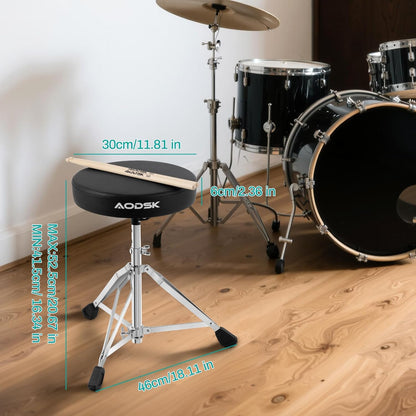 AODSK ドラムスローン、幅広で厚みのあるパッド付き調節可能ドラムスツール、高さ調節範囲：16.34インチ～20.67インチ、子供、大人ドラマー向け（DP-27）