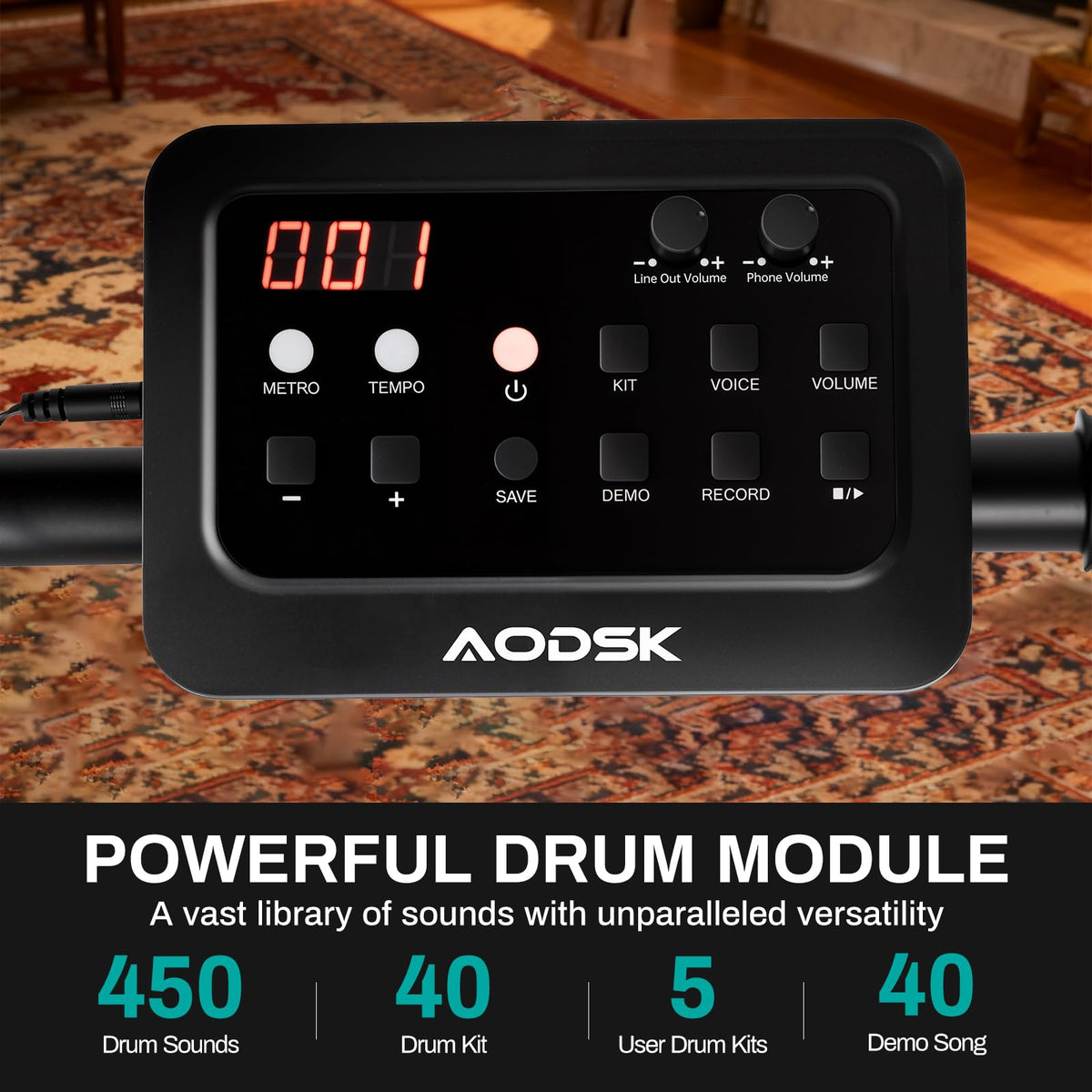 AODSK UAED-403plus Electronic Drum Set – Pro-Level E-Drum Kit | 450 Sounds, 40 Kits, 8" Mesh Snare, Cymbal Choke | MIDI In/Out, Throne, Headphones & Sticks Included
