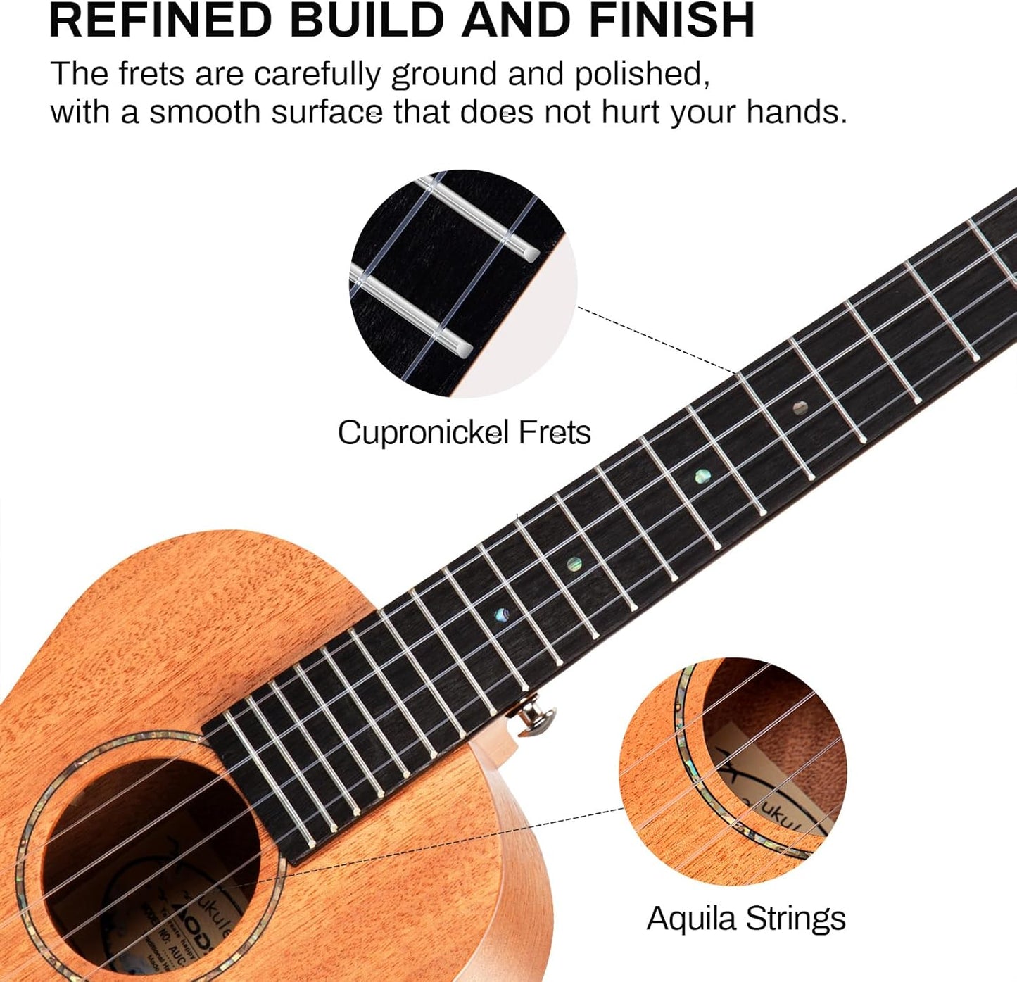AODSK Concert Ukulele Beginner Solid Mahogany 23 Inch Ukelele Kit with Gig Bag Strap Nylon String Tuner 3 picks Cloth Online Lesson
