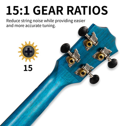 AODSK Soprano Blue Ukulele for Beginner 21 Inch Ukelele with Gig Bag Strap Nylon String 4 Picks Holiday Gift