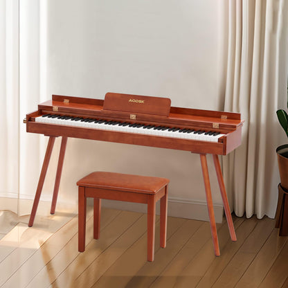 AODSK Piano Bench with Cushion,Solid Wood Keyboard Bench Piano Chair Piano Seat,Brown Piano Stool,13.21 x 21 x 18.2 Inches