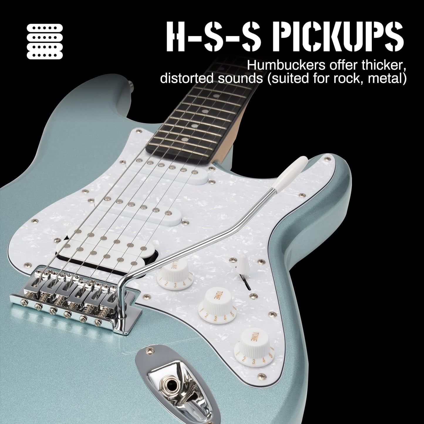 AODSK Electric Guitar, 39" Beginner Electric Guitar Kit, Matte Finish, HSS Pickups, Guitar Starter Kit with AMP, Includes Digital Tuner, Strings, Pick, Vibrato Bar, Capo, Strap, Gig Bag, Blue