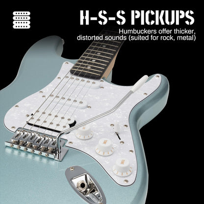 AODSK Electric Guitar, 39" Beginner Electric Guitar Kit, Matte Finish, HSS Pickups, Guitar Starter Kit with AMP, Includes Digital Tuner, Strings, Pick, Vibrato Bar, Capo, Strap, Gig Bag, Blue