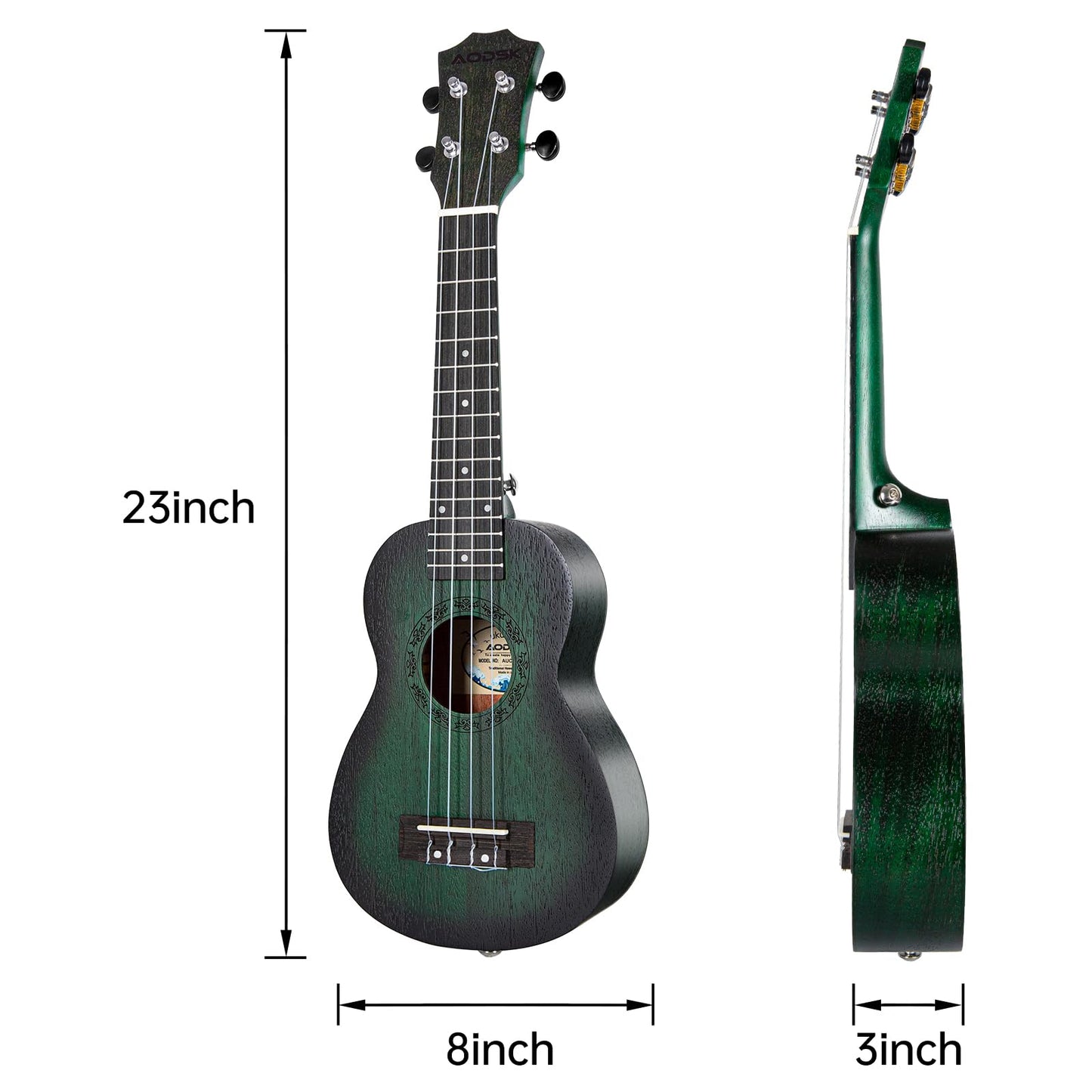 AODSK Concert Green Ukulele for Beginner 23 Inch Uke with Gig Bag Strap Nylon String 4 Picks Holiday Gift