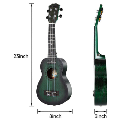 AODSK Concert Green Ukulele for Beginner 23 Inch Uke with Gig Bag Strap Nylon String 4 Picks Holiday Gift