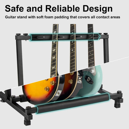AODSK 3本掛け 複数ギター スタンド 折りたたみ式 ポータブル ギター ホルダー ギター/ベース用、スタジオ/ホーム用 ブラック