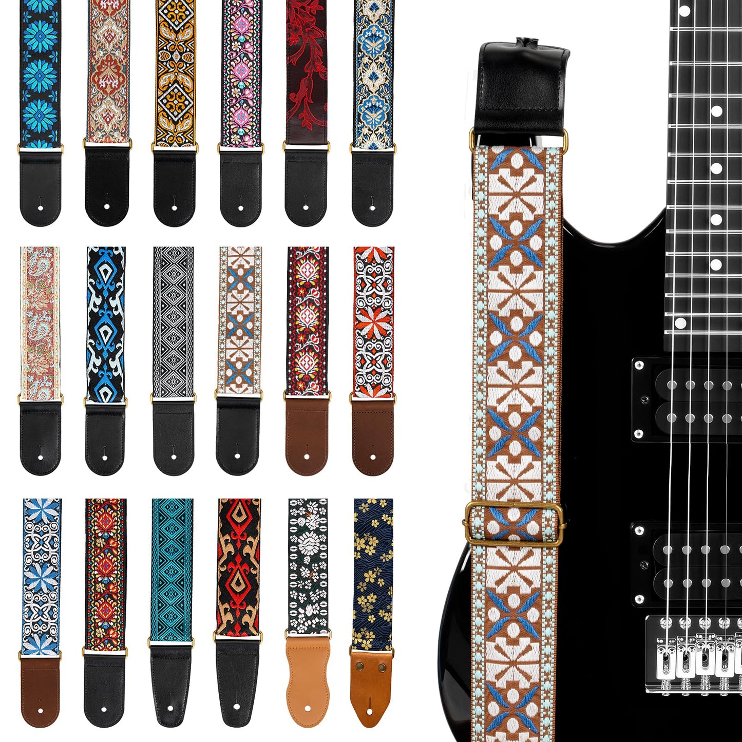 AODSK Guitar Strap Vintage Woven Adjustable,includes 2 Strap Locks, For Bass, Electric & Acoustic Guitars (Boho Weave)