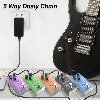 AODSK Guitar Pedal Power Supply Adapter,Guitar Pedal Power Supply Adapter 9V DC 1A,5 Way Daisy Chain Cables