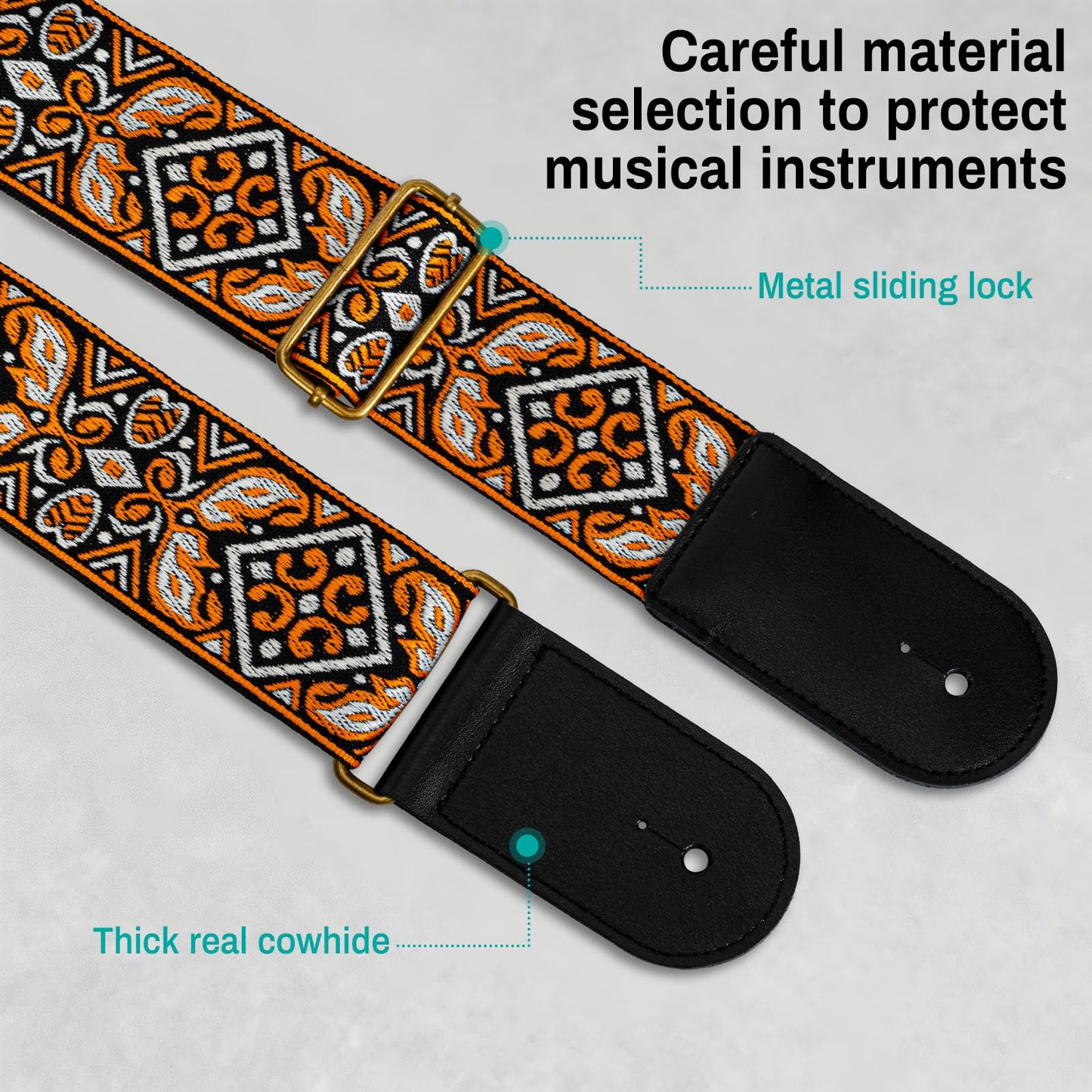 AODSK Guitar Strap Vintage Woven Adjustable,includes 2 Strap Locks, For Bass, Electric & Acoustic Guitars (Solar Weave)