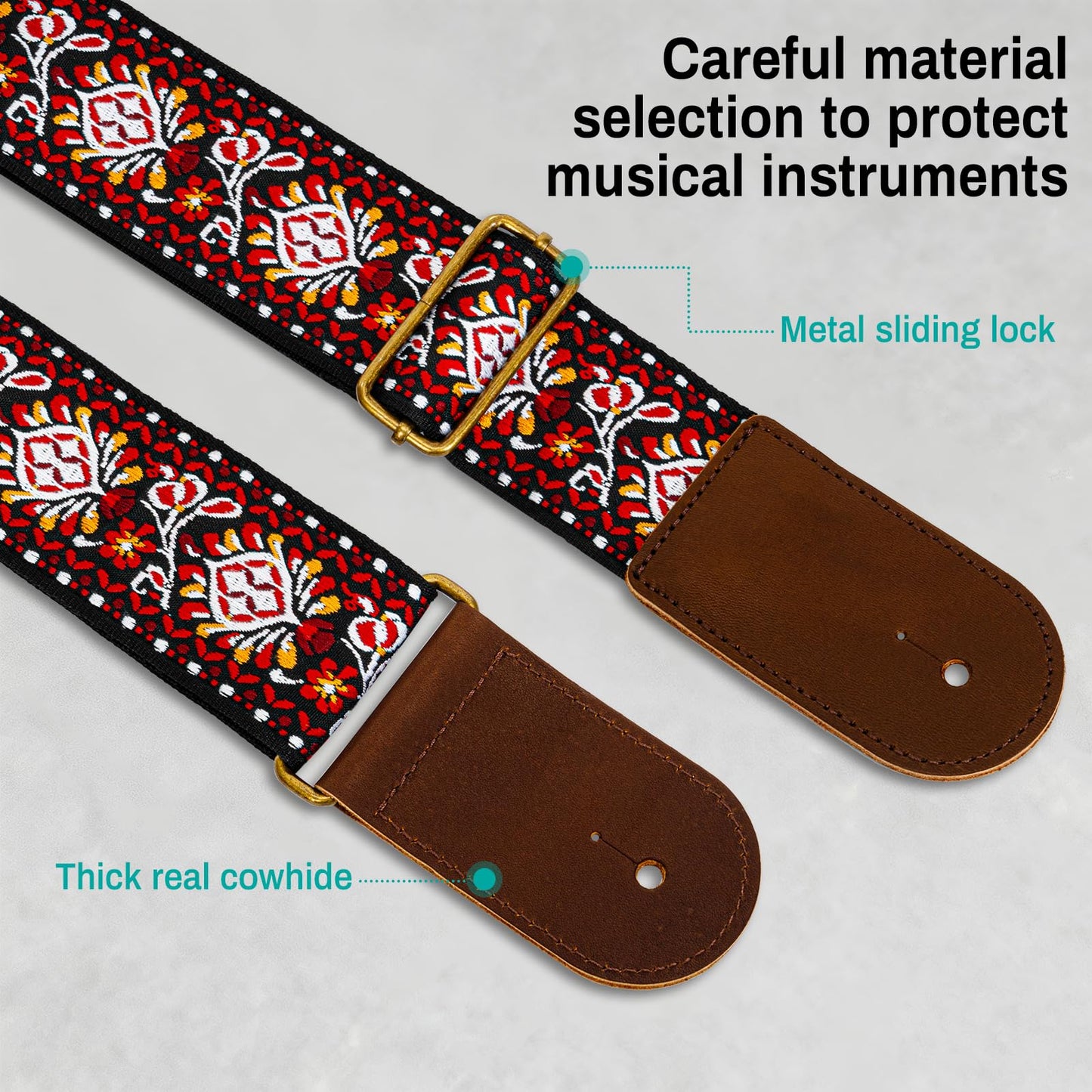 AODSK Guitar Strap Vintage Woven Adjustable,includes 2 Strap Locks, For Bass, Electric & Acoustic Guitars (Crimson Weave)