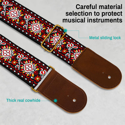 AODSK Guitar Strap Vintage Woven Adjustable,includes 2 Strap Locks, For Bass, Electric & Acoustic Guitars (Crimson Weave)