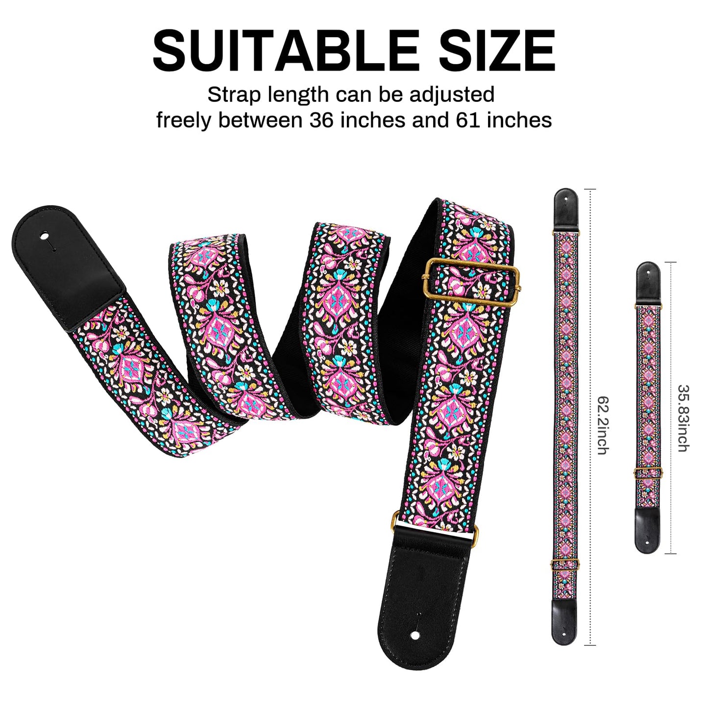 AODSK Guitar Strap Vintage Woven Adjustable,includes 2 Strap Locks, For Bass, Electric & Acoustic Guitars (Pink Paisley)