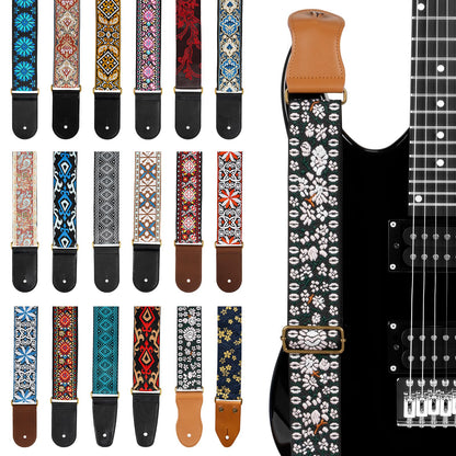 AODSK Guitar Strap Vintage Woven Adjustable,includes 2 Strap Locks, For Bass, Electric & Acoustic Guitars (Pink Bloom)