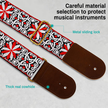 AODSK Guitar Strap Vintage Woven Adjustable,includes 2 Strap Locks, For Bass, Electric & Acoustic Guitars (Orange Vine)