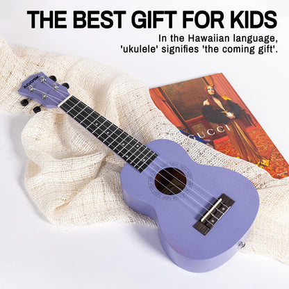 AODSK Soprano Violet Ukulele for Beginner 21 Inch Ukelele with Gig Bag Strap Nylon String 4 Picks Holiday Gift